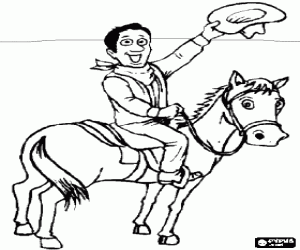 Pintar Vaquero o cowboy saludant amb el barret mentre cavalca