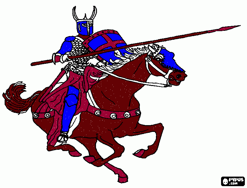 pinta cavaller galopant amb la llança en posició atacant
