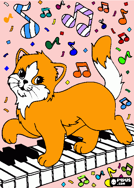pinta gat que toca el piano