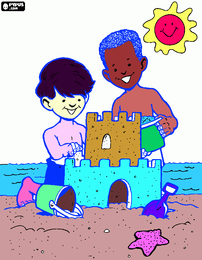 pinta nens jugan a la platge