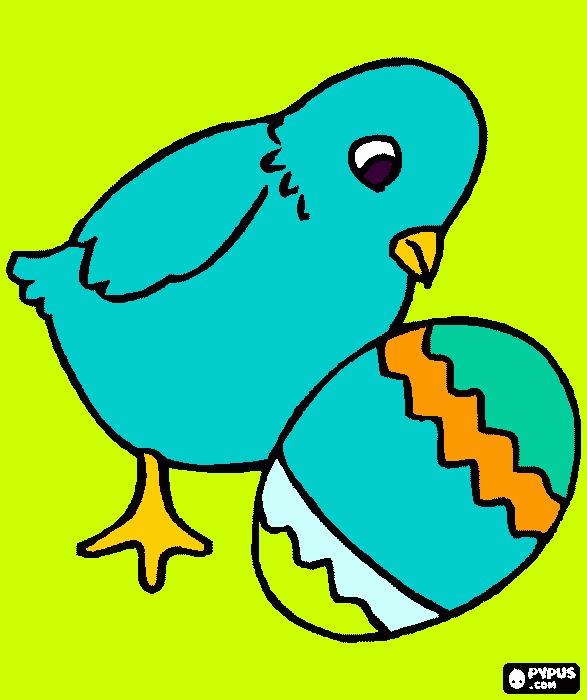 pinta ocell blau amb un ou pasqua.