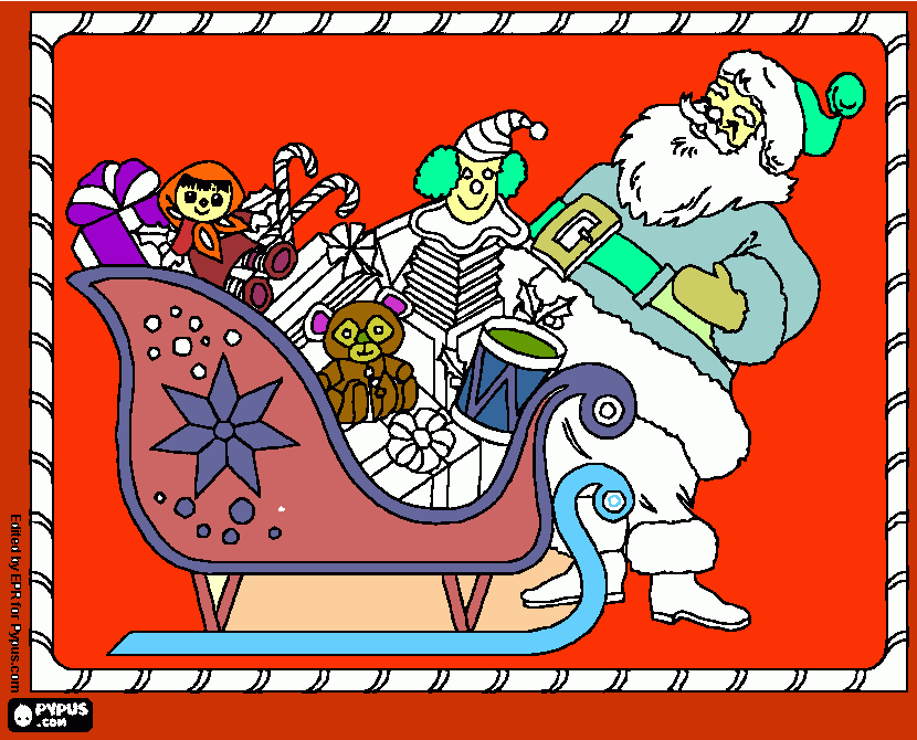 pinta Pare Noel amb el trineu carregat de regals