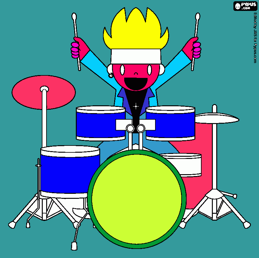 pinta Pintar El percussionista, el bateria de la banda de rock