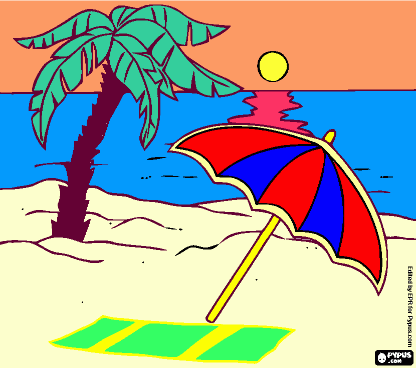 pinta un escena de platja amb una palmera