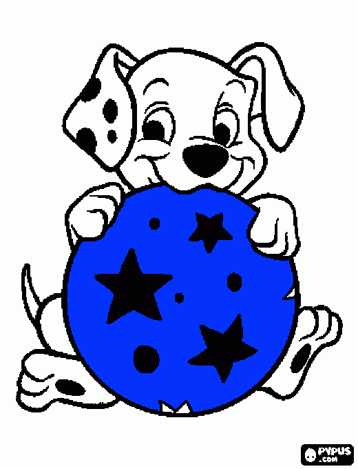 pinta un perito de 101 dalmata con una pelota de estrellas.