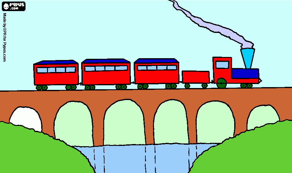 pinta un tren de vapor passant pel pont