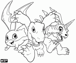 Pintar Digimon: Patamon, Agumon i Gabumon