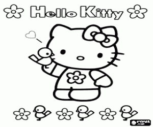 Pintar Hello Kitty amb ocellets i flors