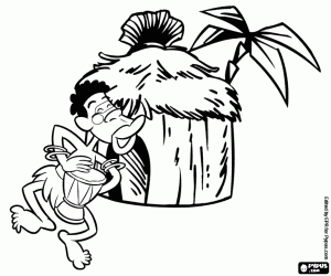 Pintar Un home africà i una cabana