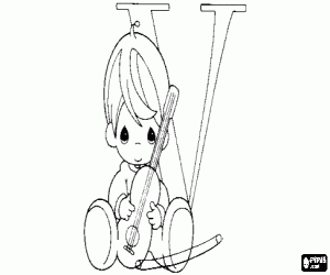 Pintar Little boy i violí amb lletra V