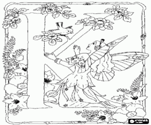 Pintar La lletra K amb flors i una fada