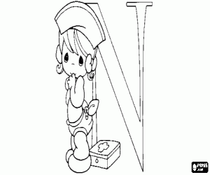 Pintar Lletra N amb una nadó infermera