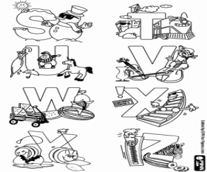 Pintar Lletres de S a Z, alfabet decorat