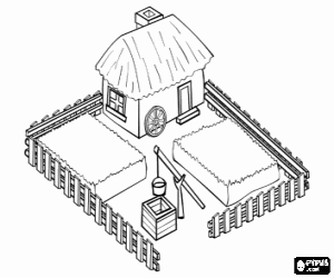 Pintar Una masia amb un pou d'aigua