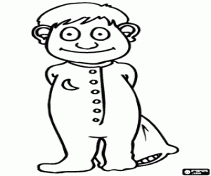 Pintar Nen en pijama amb un coixí