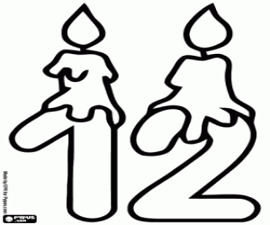 Pintar Número dotze i espelmes d'aniversari