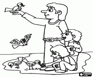 Pintar Pare amb els seus fills al parc