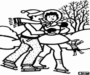 Pintar Parella de patinatge al llac gelat