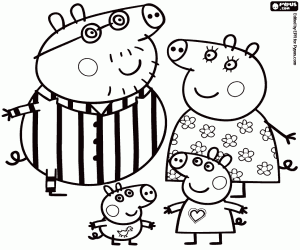 Pintar Peppa Pig i la seva família en pijama