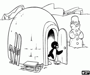 Pintar Pingu, l'iglú i el ninot de neu