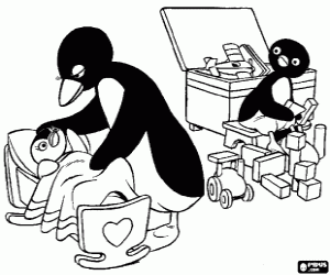 Pintar Pingu amb la seva mare i Pinga