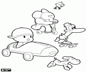 Pintar Pocoyo i els seus amics en vehicles
