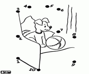 Pintar Punt a punt, el gos i la pilota