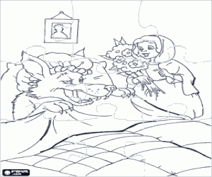 Pintar Puzle de Caputxeta Vermella i el ram de flors