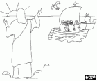 Al capvespre Jesús camina sobre les aigües cap a la barca dels seus deixebles