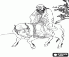 Laozi o Lao Tse, filòsof de l'antiga Xina, figura central del Daoisme o Taoisme, muntant un búfal