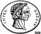 Una moneda de plata de l'antiga Roma, un denari amb la cara de Juli Cèsar o Iulius Caesar lluint una corona de llorer