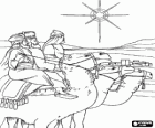 Els Reis Mags amb els seus camells arribant a Betlem després de seguir l'Estel de Nadal