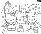Hello Kitty i els seus amics Fifi i el gosset Jody jugant al parc