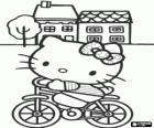 Hello Kitty feliç muntant amb bicicleta