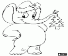 Elefant amb una gorra de Pare Noel i amb petit arbre de Nadal a la trompa