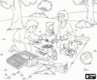 Caillou i la seva família fent un pic-nic en el camp