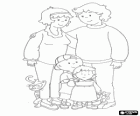 Retrat de la família de Caillou, la seva germana petita Rosie, el seu pare Boris, la seva mare Doris i el gat Gilbert