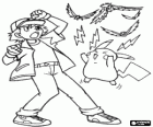 Ash i el seu Pokémon Pikachu llançant descàrregues elèctriques