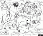Jesús de Natzaret a lloms d'un ase i rebut per una multitud a l'entrada de Jerusalem