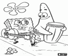 Els Amics Bob Esponja i Patrici amb els seus instruments musicals: una guitarra i un bombo