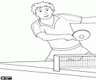 Partit de tennis de taula o ping pong amb el jugador colpejant la pilota amb la raqueta o pala