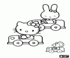 Hello Kitty i els seus amics passejant en els seus cotxes petits