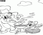 Tom i Jerry en un picnic amb barbacoa de peix