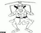 L'Inspector Gadget usant un dels seus invents, el Gadgetocòpter o l'helicòpter del barret