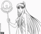 Saori Kido amb el bàcul sagrat de la deessa de la victòria Niké. Saori és la reencarnació de la deessa Athena en el manga Saint Seiya