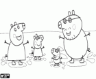 La família Porc jugant amb els bassals. Pepa, la porqueta, Peppa Pig