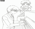 Taro Mitsuki i Hanon a la classe de piano, personatges de Mermaid Melody Pichi Pichi Pitch