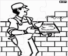 Trencaclosques d'un paleta construint una paret de totxo