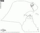 Mapa de l'estat de Kuwait. Capital: Kuwait. Petit Emirat al Pròxim Orient amb costes al golf Pèrsic