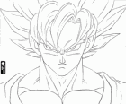 La cara de Goku, un guerrer Super Saiyan Dragon Ball